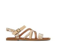 TOMS Damen Sephina Flache Sandale, Beigefarbener abstrakter Kuhdruck, 39 EU
