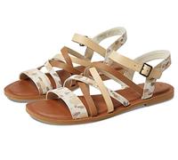 TOMS Damen SephinaFlat Sandalen, Beigefarbener abstrakter Kuhdruck, 41 EU