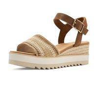 TOMS Diana Damen-Sandale mit Keilabsatz, Obermaterial aus Leder, mit Seil umwickelte Zwischensohle, verstellbarer Riemen, Schnalle, OrthoLite-Einlegesohle, beige, 38.5 EU