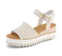 TOMS Diana Damen-Sandale mit Keilabsatz, Obermaterial aus Leder, mit Seil umwickelte Zwischensohle, verstellbarer Riemen, Schnalle, OrthoLite-Einlegesohle, White Onyx Textured Denim/Fray, 5