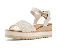 TOMS Diana Damen-Sandale mit Keilabsatz, Obermaterial aus Leder, mit Seil umwickelte Zwischensohle, verstellbarer Riemen, Schnalle, OrthoLite-Einlegesohle, 11