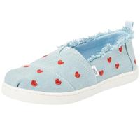 TOMS Tiny Girl's Classic Alpargata Espadrille Loafer Flat, Pastel Blue Washed Denim/Metallic Embroidered Hearts, 7 UK