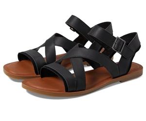 Toms Women's Sloane Flat Sandal, Black Leather Suede, 36 EU