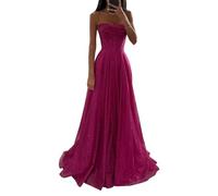 Tomwell Abendkleider Damen Mode Einfarbig Lang Schulterfreie Elegante Bodenmoppkleid Hohe Taille Kleider Tüll Abschlussballkleid Partykleid Backless Cocktailkleider A Rose Rot S