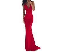 Tomwell Damen Abendkleider Elegante mit Fischschwanz Ärmellose Damen Mermaid Brautjungfernkleidung für Hochzeit Cocktail Party Rot S