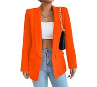 Tomwell Damen Blazer Elegant Business Blazer Anzug Mode Open Front Cardigan Langarm Mantel Einfarbig Slim Fit Revers Geschäft Jacke mit Tasche A Orange XL