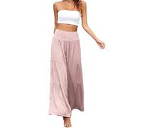 Tomwell Damen Culotte Locker Hose Boho Lang Weite Bein Hippie Hose mit Hoher Taille Pumphose Haremshose Leicht Sommerhose Gummibund Freizeithose Strandhose Rosa XL