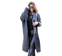 Tomwell Damen Elegante Gestrickte Strickjacke Outwear Lange Verdicken Cardigan Strickmantel mit Kapuzen Winterjacke Pullover Pulli Offener Ausschnitt A Grau 38