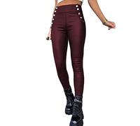Tomwell Damen Hose Lederoptik High Waist Gummibund Elegant Lederhose Frauen Elastischer Bund Einfarbig Hosen Lang Hoher Bund Locker Jogger Freizeithose A Weinrot S