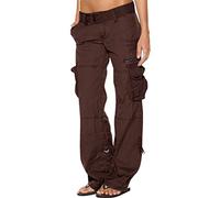 Tomwell Damen Hosen Damen Workout Cotton Cargo Pants Overalls Damen Gerade Hose Mit Vielen Taschen Z Kaffee Medium