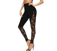 Tomwell Damen Legging Sexy mit Spitzen High Waist Yoga Hose Sweathose Push Up Jogginghose Elastisch Fitnesshose Gym Workout D Schwarz L