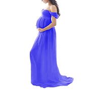 Tomwell Damen Schwangerschaftskleid Split Bodenlanges Kleid Einfarbig Elegant Fotoshooting Umstandskleider Maternity Chiffonkleid Maxi Schwangere Fotografie Kleid A Dunkelblau XL
