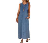 Tomwell Damen Sommer Kleider Denimkleid Übergröße Sommerkleid Casual Hemdblusenkleid Tunika Hemd Kleid Loses Minikleid Knielanges Kurzarm Jeanskleid J Blau XXL
