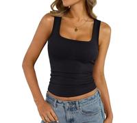 Tomwell Damen Tops Baumwolle Tanktops Quadrat Ausschnitt Tailliert Spaghettiträger Ärmelloses Basic Sommer Cami Tank Top 2026 Schwarz XL