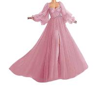 Tomwell Hochzeitskleid Damen Lang Brautkleider Elegant Spitze Brautmode RüCkenfrei Abiball Prinzessin Kleider Abendkleider Elegant FüR Hochzeit Rosa XXL