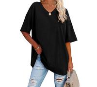 Tomwell Oversized T-Shirt Damen Sommer Tshirt Kurzarm V-Ausschnitt Oberteile Casual Longshirt Basic Sport Shirt A Schwarz XS