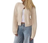 Tomwell Strickjacke Damen Sommer V Ausschnitt Kurz Cardigan Langarm Übergangsjacke Mit Knöpfen A Beige S