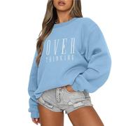 Tomwell Sweatshirt Damen Oversized Pullover Herbst Winter Rundhals Pulli Mädchen Fleecepullover Langarmshirt A Hellblau S