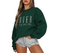 Tomwell Sweatshirt Damen Oversized Pullover Herbst Winter Rundhals Pulli Mädchen Fleecepullover Langarmshirt A Dunkelgrün S