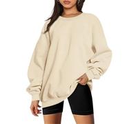Tomwell Sweatshirt Damen Oversized Pullover Teenager Mädchen Herbst Winter Fleecepullover Rundhals Pulli Langarmshirt A Aprikose XL