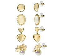 TONAUP Damen Ohrlinge Set, Gold Perlen Ohrringe Set 925 Silber Nadel Hypoallergen Ohrringe Set 4 Paar Katzenaugenstein Ohrringe Geeignet für Arbeit, Reisen, Einkaufen und Geschenken