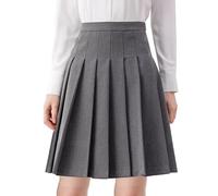 TONCHENGSD Damen High Waist Plissee Minirock Skater Tennis Rock, Midi-Grau, X-Groß