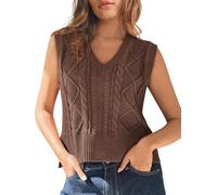 Tongmingyun Pullunder Damen Ärmellos V-Ausschnitt Strick Pullover Basic Strickweste Einfarbig Tank Top für Business Freizeit Sweater Weste Frauen Kaffee M