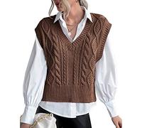 Tongmingyun Pullunder Damen Ärmellos V-Ausschnitt Strick Pullover Basic Strickweste Einfarbig Tank Top für Business Freizeit Sweater Weste Frauen Kaffee S