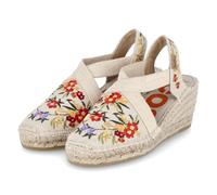 Toni Pons Damen Keilsandaletten MONTJOI Beige Bunt Textil Blumenstickerei, Größe:38, Farbauswahl:beige-kombi