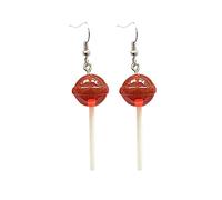 Tonsee Accessoire Damen Ohrring aus Edelstahl Simulation von Essen Spielen Ohrringe süße kreative Stereo Harz runde Lollipop Ohrringe Lange Ohrringe Frauen Ohrringe Blumen Silber 925 (Red, One Size)