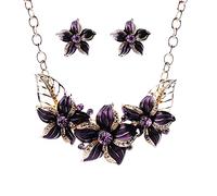 Tonsee Accessoire Ketten Basteln Mädchen Malerei Tropfen Ölkette Set Kette Ohrring Strass Short Set Öl Schlüsselbein Halskette Schmuck Sets Schmuckwerk (Purple-5, One Size)