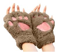 Tonsee Fingerlos Handschuhe Katze-Greifer-Tatze Plüsch Fäustlinge Niedliche Cartoon Halbfinger Winter Warme Halbfinger Fausthandschuh Outdoor Fingerless Gloves, 1 Paare (Kaffee)