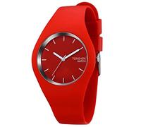 TONSHEN Damenuhr Mode Klassiker Analoge Quarz Uhr Weiche Silikon Band Lässig Stil Kleidung Armbanduhr für Damen Mädchen, Rot