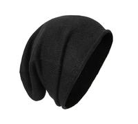 tonten Kaschmirwolle Slouchy Beanie für Damen und Herren, gestrickte Winter-Skimütze (Schwarz)