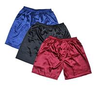 TONY & CANDICE Herren Satin Glanz Boxershorts 3er Pack Unterwäsche, Blau + Schwarz + Burgunderrot, M