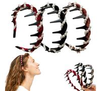 Toothed Headband With Teeth, Vintage High Cranium Artificial Pearl, 3 Pieces Toothed Hairband, Stylish Hairstyling Accessory For Outdoor Traveling Business Trip Home School