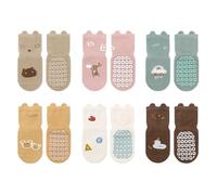 TootyTots 6er Set Kinder rutschfeste Socken mit Tierdrucken - Unisex Baby Baumwollsocken für Jungen Mädchen, Atmungsaktiv Jahreszeitübergreifend als Geschenkidee