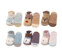 TootyTots 6er Set Kinder rutschfeste Socken mit Tierdrucken - Unisex Baby Baumwollsocken für Jungen Mädchen, Atmungsaktiv Jahreszeitübergreifend als Geschenkidee