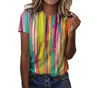 Top Damen Baumwolle Weiss Rundhals Oberteile Tunika Locker Kurzarm mit Dufdruck Lang Kurzarmshirt Bluse Basic Oversize Grosse Grössen Tshirt Blusenshirt