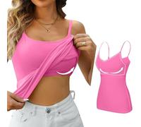 Top Damen Elegant Einfarbig Ärmelloses U-Ausschnitt Spaghetti mit Eingebauter BH Gepolstert Verstellbare Spaghettiträger Tank Tops Integriertem Lässige Cami Tanks Fitting Yoga