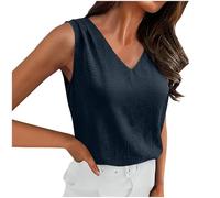 Top Damen Leinen Tank Top Oversize Tanktop Sommer Trägershirt Ärmellose Shirt Leichte Sommertop Musselin Bluse Damen Trägertop Locker Blusentop Lässig Unterhemd Strand Leinentop