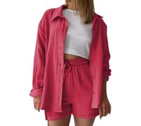 top Damen, Musselin Bluse Damen Shirts Bluse Elegant Tunics Sommer Tshirt Kurzarm Leinen Knopf Bluse Lange Oversized T-Shirt Casual für Leggings