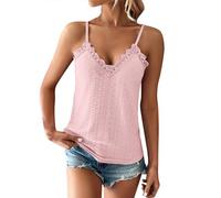 Top Damen Sexy Spitze Sommertops Spitzen Top Damen Elegant Locker Unterhemd Mit V-Ausschnitt Tanktop Lässige Spaghettiträger Einfarbig Sommertop Atmungsaktiv Freizeitbluse Ärmellos Camisole-Tops
