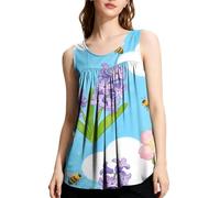 Top Damen Sommer Tank Bequeme Und Modische Ärmellose Damenbluse Mit Rundhalsausschnitt Pflanzenblumenmuster Basic Oversize Shirt Locker Träger Leinenbluse Große Größen Ärmellos T-Shirt Tops Colorful