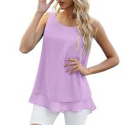 Top Damen Sommer Tank Chiffon Sleeveless Double Casual Blouse T Shirt Ärmellos Bluse Tanktop Leinenbluse Basic Ärmelloses Oberteil Elegantes Locker Oberteile Sexy Ärmellose Elegant Tops T-Shirt Lila