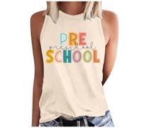 Top Damen Sommer Tank Für Frauen Shirt Den Ersten Schultag Lehrer-Outfit Schulanfang Grafik-T-Shirt Oberteile Ärmellose Shirts Trägershirt Locker Ärmelloses Elegant Sexy Basic Kurz Tops Himmelblau