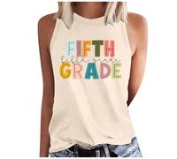 Top Damen Sommer Tank Für Frauen Shirt Den Ersten Schultag Lehrer-Outfit Schulanfang Grafik-T-Shirt Oberteile Ärmellose Shirts Trägershirt Locker Ärmelloses Elegant Sexy Basic Kurz Tops Weiß 3XL