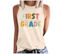 Top Damen Sommer Tank Für Frauen Shirt Den Ersten Schultag Lehrer-Outfit Schulanfang Grafik-T-Shirt Oberteile Ärmellose Shirts Trägershirt Locker Ärmelloses Elegant Sexy Basic Kurz Tops Hellblau 3XL