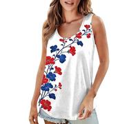 Top Damen Sommer Tank Mit Hellem Vollflächigem Print Und Niedlichem Lässigem Muster Trägern Ärmellose Tops Für Oberteil Armlose T-Shirt Bluse Ärmellos Tanktop Ärmelloses Shirt T-Shirts Marine XL