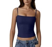Top Damen Sommer Tank Skinny-Top In Unifarbe Mit Verstellbarem Verschluss Oberteile Sexy Party Tops Für Bluse Ärmellos Blaues Shirt Tanktop Blusen Elegantes Elegant Baumwolle Weiss Ärmellose T Marine